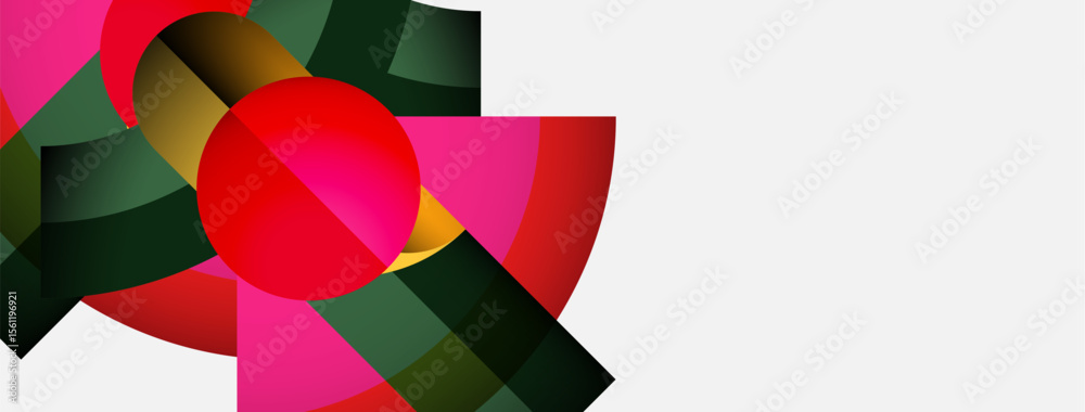 Aufkleber abstract composition features overlapping colorful shapes. red sphere dominates, surrounded by pink,