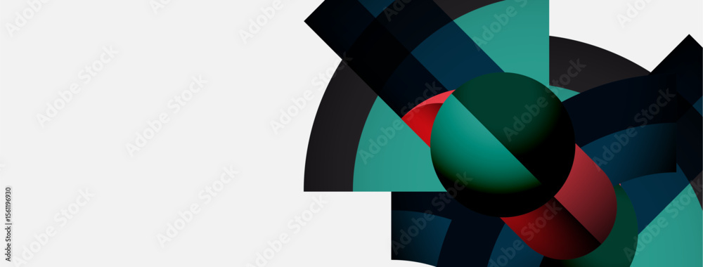 Aufkleber abstract geometric composition. shapes overlap, creating dynamic visual interest. teal, red, black h