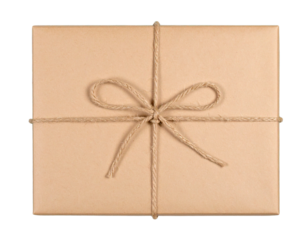 Brown Paper Book Gift on Teal Wooden Planks Transparent Background PNG