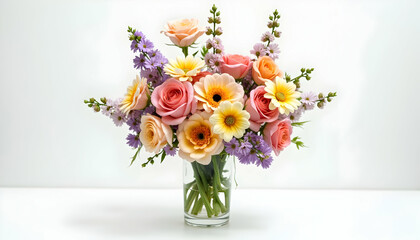 Naklejka premium Colorful Floral Arrangement in Glass Vase for Home Decor and Gifts