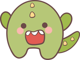 Cute green dragon cartoon with wide mouth threatening pose