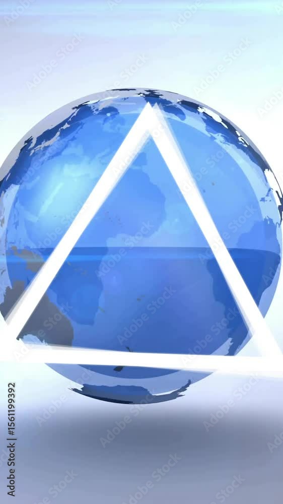 Poster rotating globe with triangular shapes animating on it