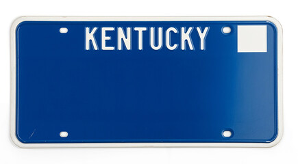 Blue Kentucky license plate with bold white lettering. Kentucky is written twice, along with the number "Text Space" in the top right corner