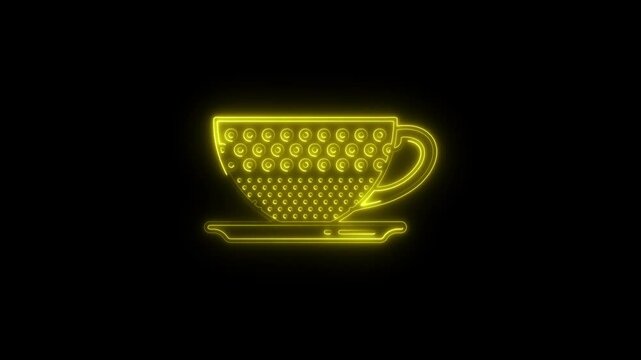 a glowing neon tee cup icon animation video on black background 