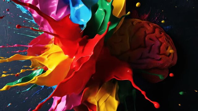 Exploding colors around a colorful brain