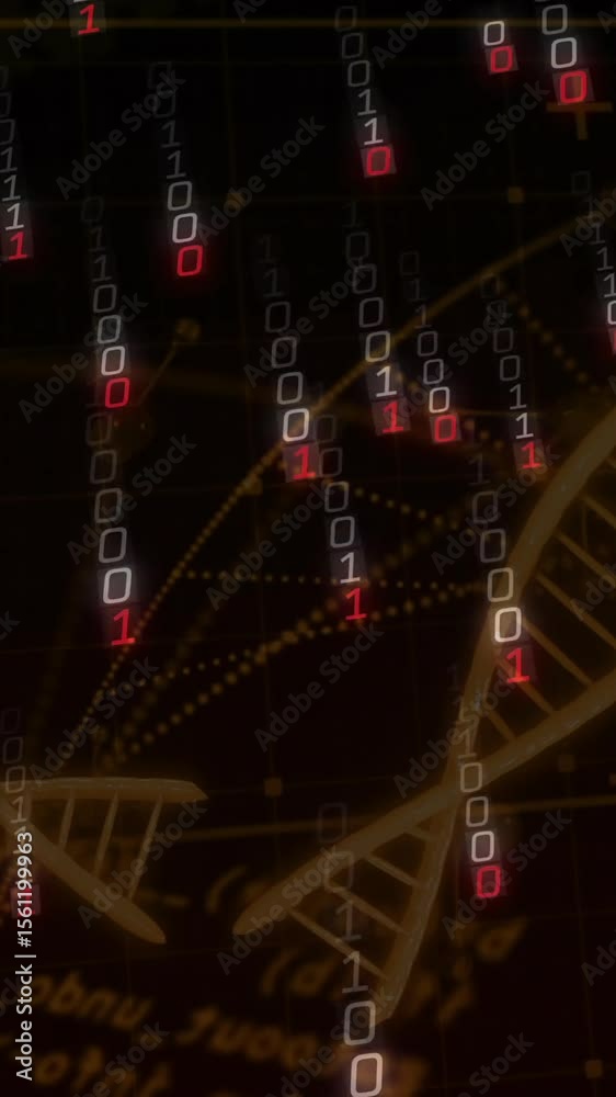 Poster dna strand and binary coding in animation for scientific data processing