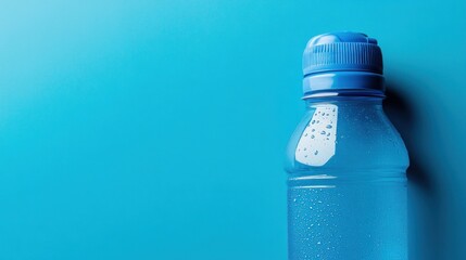 Blue water bottle on blue background
