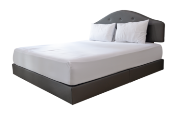 Two white pillows and bed with mattress isolated with clipping path in png file format
