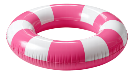 Inflatable swim ring isolated on transparent background with pink and white stripes for fun
