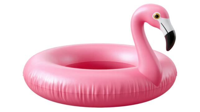 Inflatable pink flamingo pool isolated transparent background summer toy float water swim