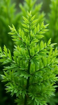 Vibrant Green Fern-like Plant Foliage Close-up