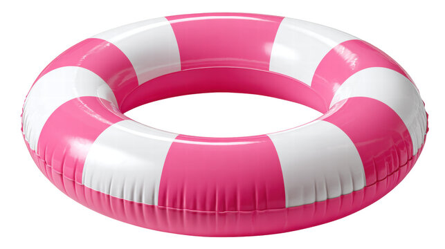 Inflatable swim ring isolated on transparent background with pink and white stripes for fun