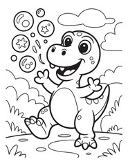 Cartoon dinosaur blowing bubbles coloring page illustration