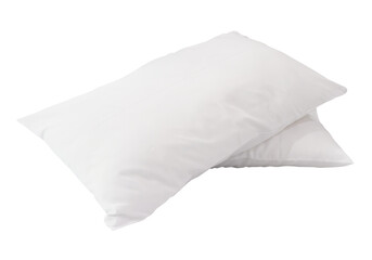 Two white pillows after use in stack isolated with clipping path in png file format