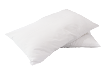 Two white pillows after use in stack isolated with clipping path in png file format