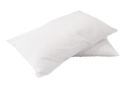 Two white pillows after use in stack isolated with clipping path in png file format