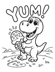 Dinosaur eating ice cream coloring page black and white art