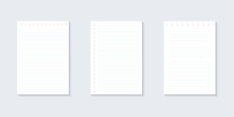 Set Blank white notepaper design. Hand drawn blue lined paper background collection