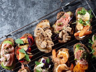 Variety of mini sandwiches, open sandwich