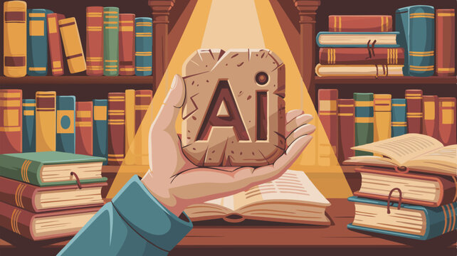 Vintage Style Vector SVG Illustration with Bookshelf and Stone Tablet Design