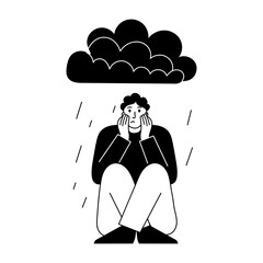 A glyph style illustration showing a person having depression 
