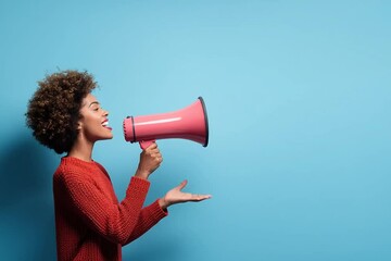 Young woman shouting through megaphone - Powered by Adobe
