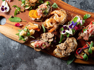Variety of mini sandwiches, open sandwich
