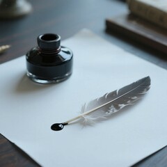 inkwell with pen on the table