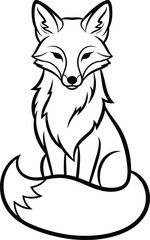 Obraz premium Fox sitting vector | silhouette fox line art vector illustration isolated on white background. Red fox outline drawing ink sketch vector for kids coloring books and commercial use.