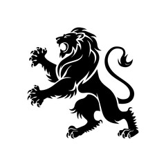 Royal heraldic lions. Black silhouette of rampant lion and griffins for logo or coat of arms. Premium wild animal crest symbols.	
