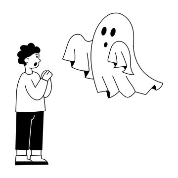 A glyph style illustration showing a person having phasmophobia 
