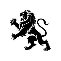 Royal heraldic lions. Black silhouette of rampant lion and griffins for logo or coat of arms. Premium wild animal crest symbols.	
