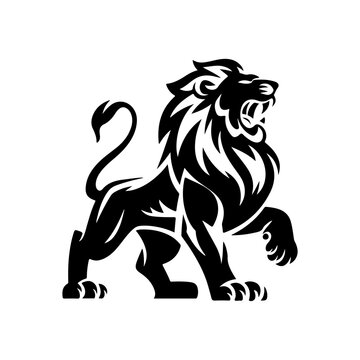 Royal heraldic lions. Black silhouette of rampant lion and griffins for logo or coat of arms. Premium wild animal crest symbols.	
