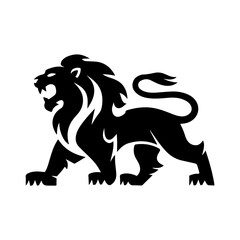 Royal heraldic lions. Black silhouette of rampant lion and griffins for logo or coat of arms. Premium wild animal crest symbols.	
