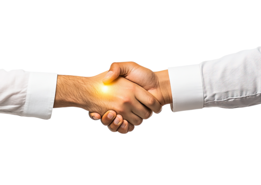 Business handshake between two men in formal shirts close-up view isolated on a transparent background - Powered by Adobe