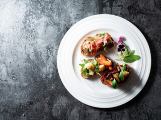 Variety of mini sandwiches, open sandwich