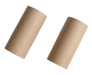 Top view set of tissue paper cores or napkin in strange shape after used out of tissue paper isolated on white background with clipping path