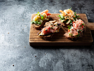 Variety of mini sandwiches, open sandwich