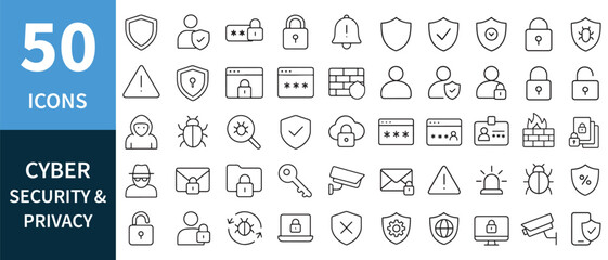 Cyber security and privacy icons shield lock