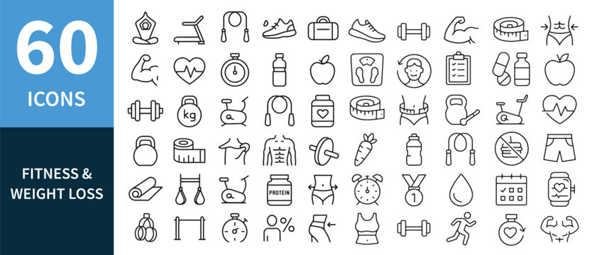 Fitness and weight loss icons exercise health