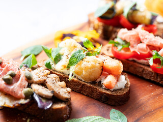 Variety of mini sandwiches, open sandwich