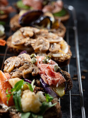 Variety of mini sandwiches, open sandwich