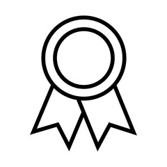 Simple line art illustration of a round badge with ribbons