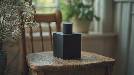 Mock up Plain black empty square perfume bottle