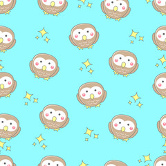 Hand drawn seamless pattern with owl animal. Perfect for kids fabric, textile, nursery wallpaper. Cute animals design. Vector illustration.
