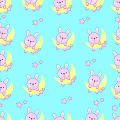 Hand drawn seamless pattern with rabbit animal. Perfect for kids fabric, textile, nursery wallpaper. Cute animals design. Vector illustration.