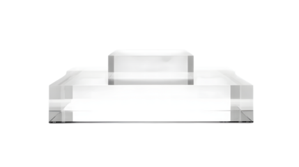 Photo of a sleek, modern, clear acrylic display stand with two levels, isolated on transparent background, perfect for showcasing products or awards