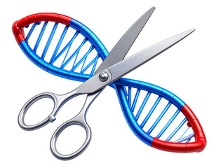CRISPR Gene Editing Red and Blue DNA Helix Being Cut by Molecular Scissors