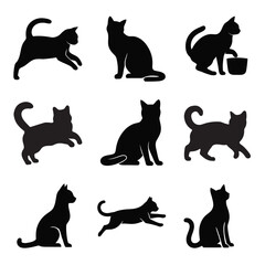 Black Cat Silhouette on White Background &ndash; Vector Illustration-at silhouette, black cat vector, feline silhouette, pet cat icon, white background, cat graphic, animal silhouette, minimalist cat.