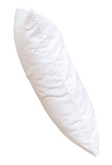 White pillow with case after guest's use in hotel or resort room isolated with clipping path in png...